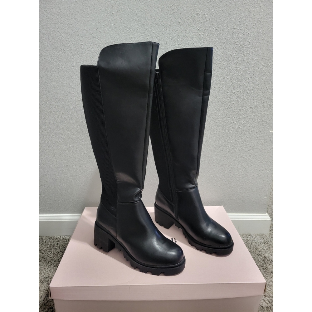 Over the Knee Black Chunky Heeled Boots